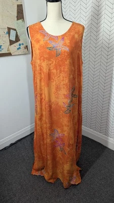 Hilo Hattie Dress Women's Extra Large Orange Coastal Chic Kaftan Hawaiian Maxi - Image 1 of 4