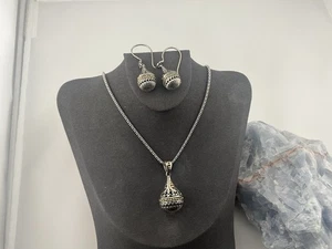 Bali Sterling Silver & 18K Gold Orb Drop Earrings & Necklace, Cherish Collection - Picture 1 of 5