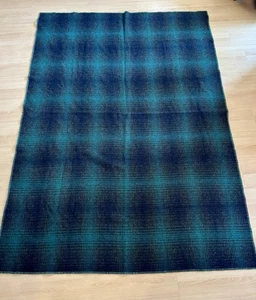 Northwest Woolen Mills 59" x 83" Blanket 80% Wool Blue Green Plaid made in USA - Picture 1 of 3