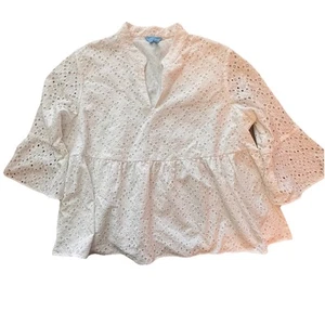 Top Draper James Maya cotone bianco dettagli occhielli maniche a campana XXL nuovo - Foto 1 di 9