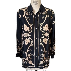 y2k Banana Republic Seidenbluse mit Knopfleiste in Schwarz und Hellbraun Größe Small - Bild 1 von 6