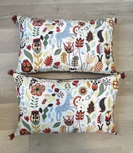 Ikea Rodarv Lumbar Down Pillows Set Folk Art Embroidered Scandinavian Cottage - Picture 1 of 17