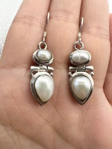 925 sterling silver freshwater pearl dangling earrings - Picture 1 of 6