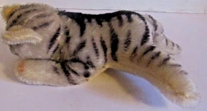 Vintage Steiff grigio a righe floppy gatto che dorme in mohair con bottone nell'orecchio - Foto 1 di 5