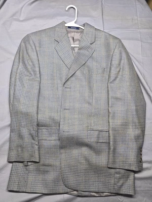 Chaps Ralph Lauren Blazer Mens 48 Gray Blue Houndstooth Silk Wool Sport Coat - Image 1 of 4