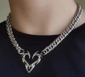 50cm & 5cm Titanium Steel Flame Heart Choker Rock Punk Thorn Pendant Necklace - Picture 1 of 2