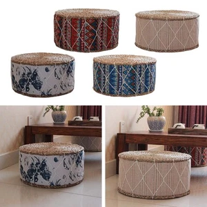Handwoven Straw Futon Floor Pillow Thick Meditation Cushion Small Stool Pouf Pad - Picture 1 of 29