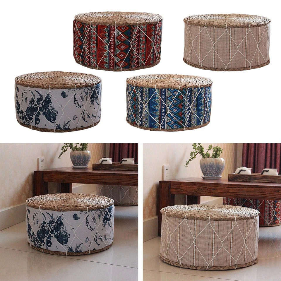 Handwoven Straw Futon Floor Pillow Thick Meditation Cushion Small Stool Pouf Pad - Image 1 of 1