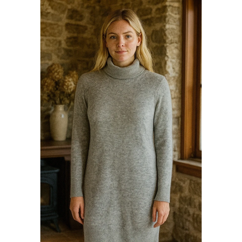 J. Crew Sweater Dress Women Small Wool Alpaca Blend Light Gray Mock Neck Stretch - Image 1 of 4