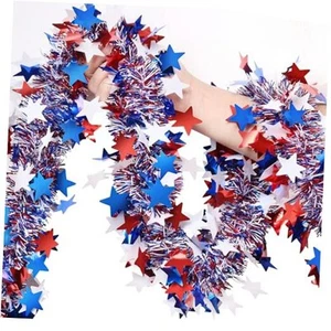 4th of July Garland Decorations,50Ft Glitter Tinsel Patriotic Decor for Tree - Picture 1 of 7