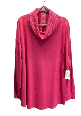 NWT St Johns Bay Tunic Womens 3X Pink Knit Cowl Neck Long Length Ribbed Top - Image 1 of 4