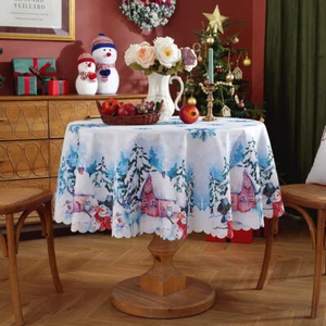 Blue Snowflakes Table Cover Fabric Tablecloth Round Tablecloth - Picture 1 of 9