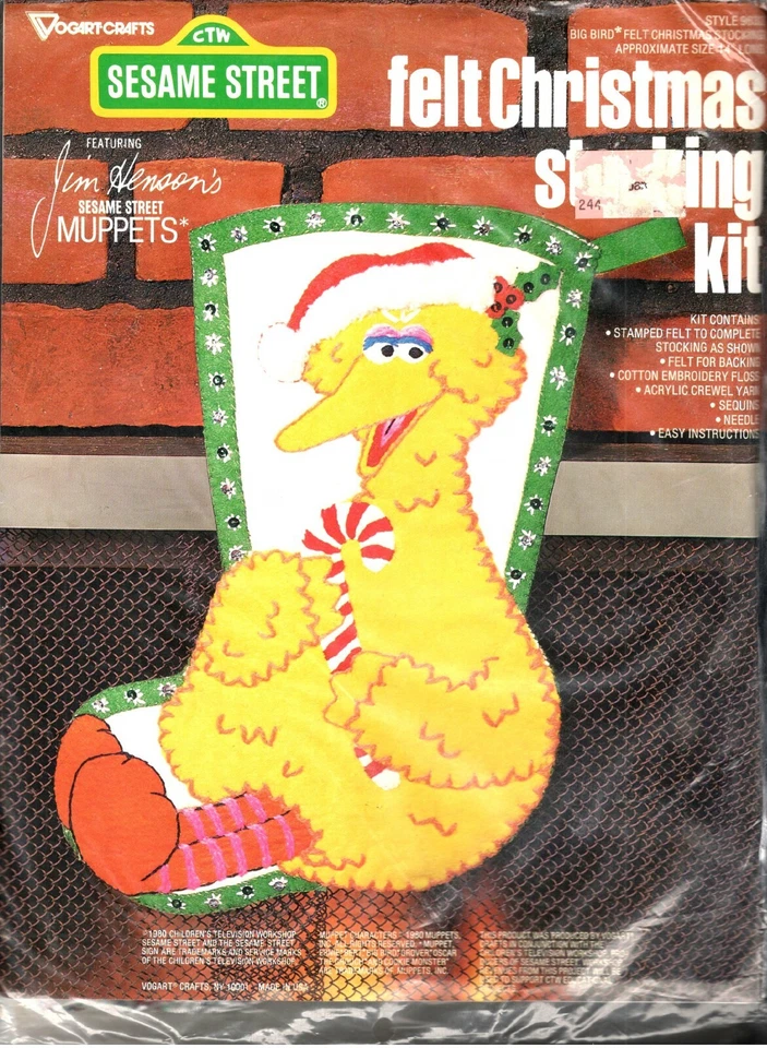 Vtg Vogart Big Bird Sesame Street Muppets Felt Christmas Stocking Kit 9632