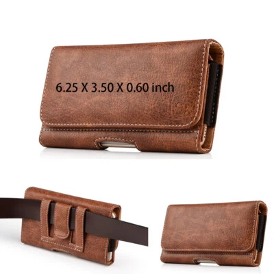 水平手机皮套袋保护壳皮革支架带皮带夹,6.25x3.5 英寸 — 第 1/4 张图片