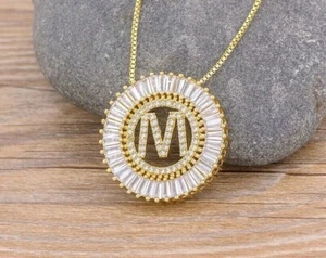 2Ct Baguette Lab-Created Diamond Letter M Pendant 14K Yellow Gold Plated - Picture 1 of 5