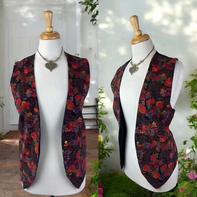 Chaleco Abierto Paisley Flor Pana Años 90 Boho Hippie Hada Cottagecore Western Talla L Foto 1 de 4