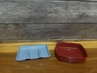 Tupperware #804 & 1278 Soap Dish, Scouring Pad / Sponge Holder 1 RED & 1 Blue