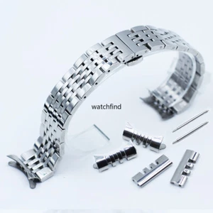 Curved Bracelet Polished Solid Stainless Steel Links Clasp Watch Band Strap - Picture 1 of 8
