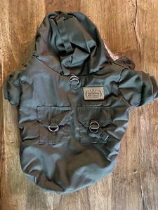 Medium Dog Coat with fur hood and warm lining-Green/Khaki-New! - Picture 1 of 5