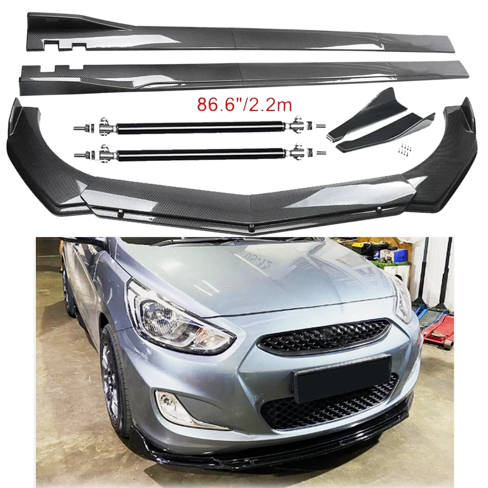 For Hyundai Accent S Carbon Fiber Front Bumper Lip Spoiler Side Skirt Body Kits - Image 1 of 4