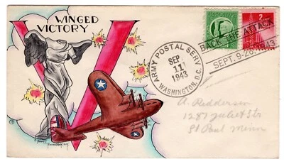 Dorothy Knapp Hand Painted Cachet #17 Victory - WWII Patriotic Back The Attack  - Image 1 of 2