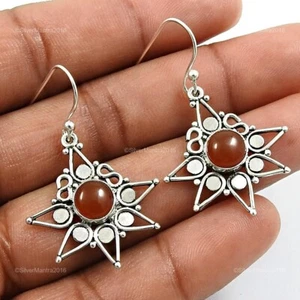 Pendientes Únicos De Gema De Carnelian Con Montura De Plata Sólida Boho - Imagen 1 de 8
