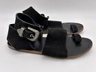 FREE PEOPLE Black Suede Toe Ring Ankle Wrap Western Style BucklSandals Size 38 8