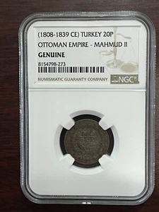 (1808-1839 CE) TURKEY 20P OTTOMAN EMPIRE- MAHMUD II NGC Certified  - Picture 1 of 4