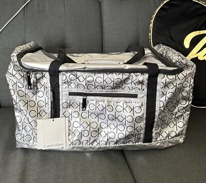 Calvin Klein Metallic Silver Logo Nylon Duffle Bag NWT MSRP $199 - Picture 1 of 4