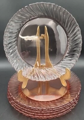 7 винтажных обеденных тарелок Arcoroc France Rosaline Pink Swirl 8 3⁄4 дюйма отличное состояние товара - Изображение 1 из 4