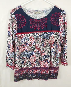 Lucky Brand Womens Top Medium Floral 3/4 Sleeves Colorful Multicolor - Picture 1 of 4