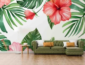 3D Flowers Leaves Watercolor Self-adhesive Removable Wallpaper Murals 2 - Picture 1 of 11