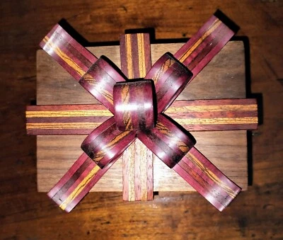 New Handmade Trinket Gift Ribbon Bow Box Premium Hardwood 11"x6.5"x5.5" - Image 1 of 4