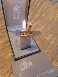 DUNHILL UNIQUE Lighter Gold and Silver plated Hobnail Made in England Box &Cert - Picture 1 of 15