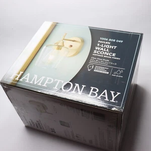 Hampton Bay Pavlen 1-Light Sconce with Clear Glass Shade Antique Brass 5.5" - Picture 1 of 4