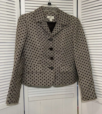Ann Taylor Loft Womens 4P Blazer Linen Blend Lattice Jacket Black White NWT - Image 1 of 4