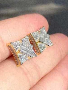 1.50 Ct Round Cut Real Moissanite Men's Stud Earrings 14k Yellow Gold Plated - Picture 1 of 3