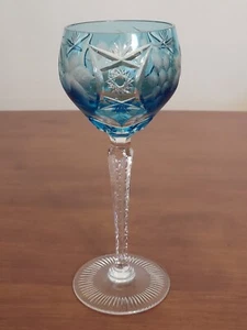Nachtmann Traube ICE BLUE Notched CUT TO CLEAR Crystal Glass 8" HOCK WINE GOBLET - Bild 1 von 7