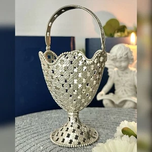 Sterling Silver Candy Basket Vintage Sugar Basket Sm Silver Flower Girl Basket - Picture 1 of 10