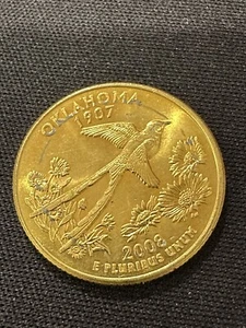 Novelty gold plated State quarter USA 2008 "Oklahoma Flycatcher bird" G86/2 - Picture 1 of 2