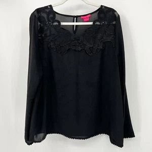 Sunny Leigh Blouse XL Black Floral Embroidered Semi Sheer Boho Top Extra Large - Picture 1 of 11