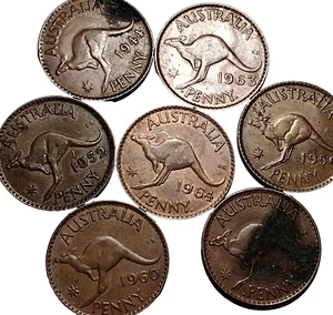 Australia 7x Large Pennies Pre-Decimal Coins 1950s-60s 245-145 - Picture 1 of 13
