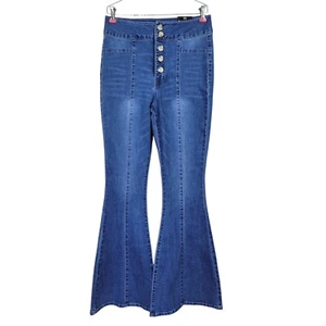Fashion Nova Flare Jeans Size 11 30X32 Blue Bell Bottom Button Fly High Rise New - Picture 1 of 12