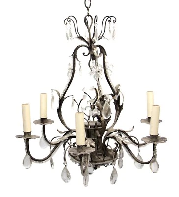 Modern 6 Arm Italian Floral Crystal Chandelier - Image 1 of 4