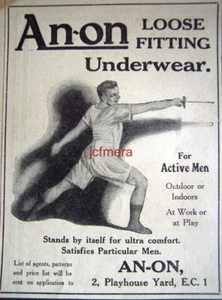 AN-ON Sports Loose Fit Underwear Fencing Clothing ADVERT: Small 1921/2 Print AD - Picture 1 of 1