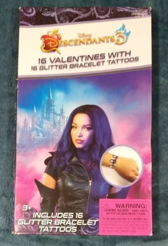 Disney Descendants 3 Glitter Bracelet / Tattoos 16 Valentines Cards 4 Designs Cover