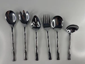6 ESTIA Flatware Bamboo Korea Stainless Glossy Serving Pieces VTG - Picture 1 of 3