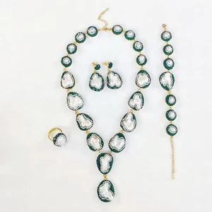 Women's Baroque Freshwater Pearl Crystal Necklace Earrings Bracelet Ring Jewelry - Picture 1 of 14