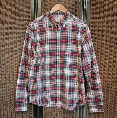 Camisa J Crew Para Hombre Grande Roja A Cuadros Calce Ajustado Botones Algodón Preppy Manga Larga Foto 1 de 4