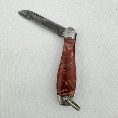 复古微型单刃棕色金色折叠口袋刀 1.25 英寸长刀片 — 第 1/4 张图片